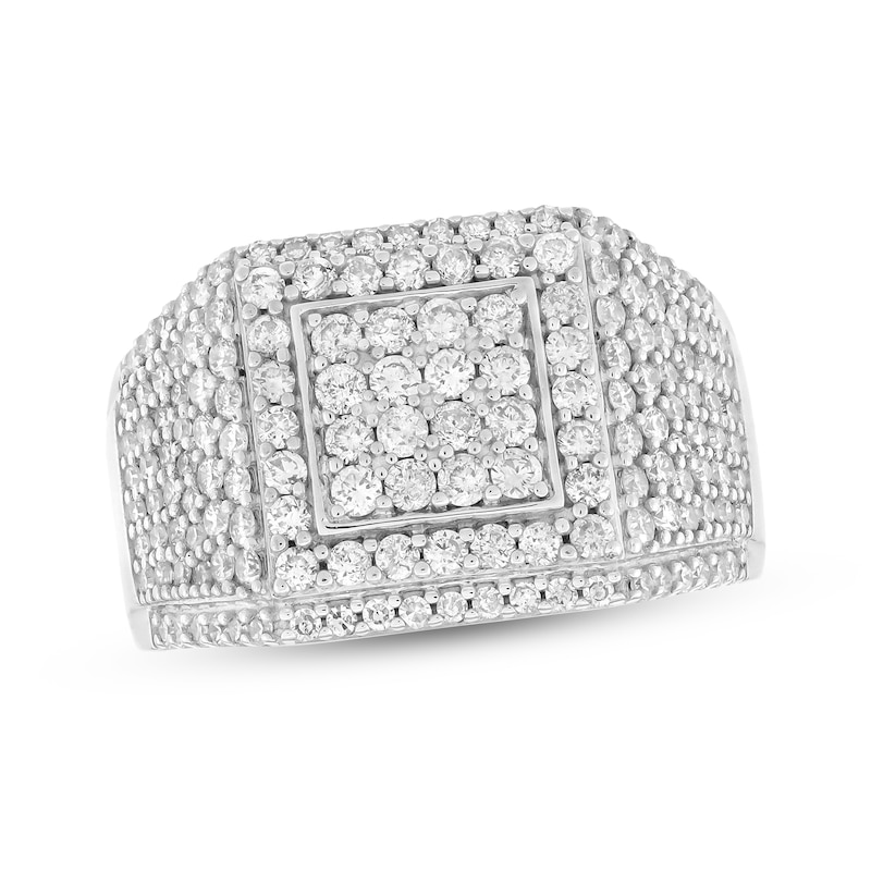 Main Image 1 of Men's Multi-Diamond Square Ring 1-7/8 ct tw 10K White Gold
