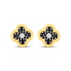 Thumbnail Image 2 of Black Spinel & White Lab-Created Sapphire Clover Stud Earrings 10K Yellow Gold
