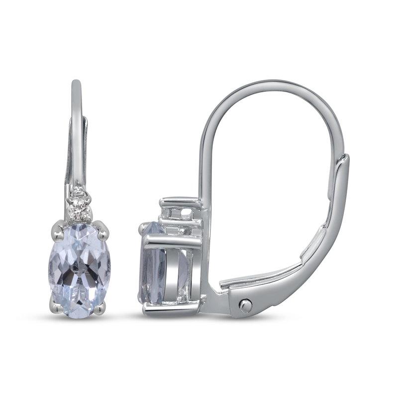 Main Image 1 of Oval-Cut Aquamarine & Diamond Accent Drop Earrings Sterling Silver
