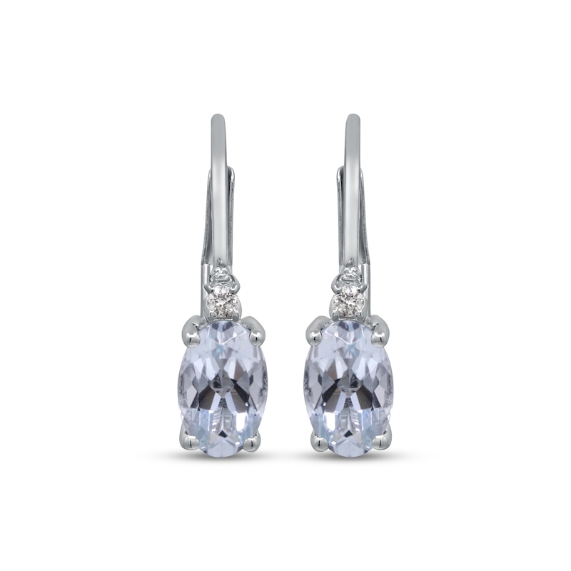 Main Image 2 of Oval-Cut Aquamarine & Diamond Accent Drop Earrings Sterling Silver