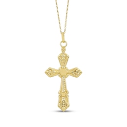 Vintage-Inspired Cross Necklace Hollow 14K Gold 18"