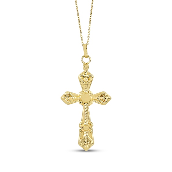 Vintage-Inspired Cross Necklace Hollow 14K Gold 18"