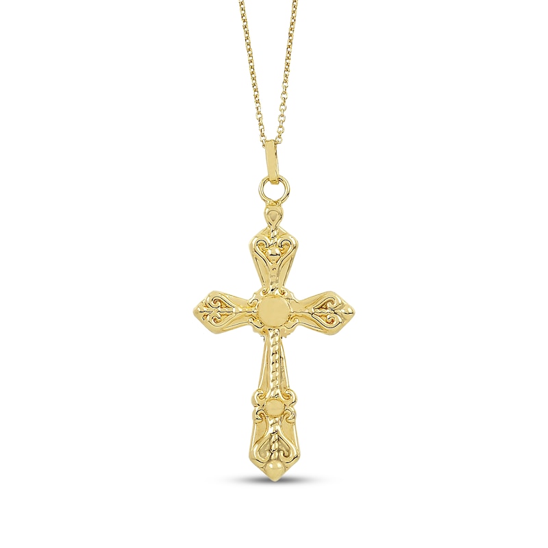 Main Image 1 of Vintage-Inspired Cross Necklace Hollow 14K Gold 18"