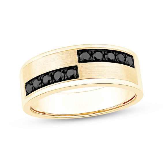 Men's Black Diamond Brushed Wedding Band 1/3 ct tw 10K Yellow Gold