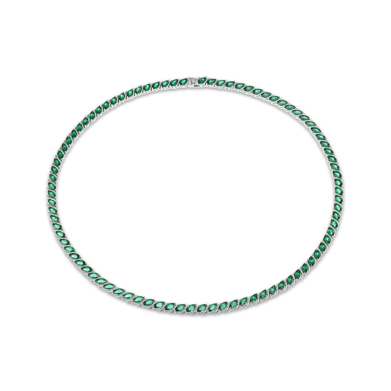 Main Image 1 of STUDIO BY KAY Marquise-Cut Lab-Created Emerald Tennis Necklace Sterling Silver 18"