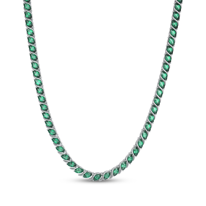 Main Image 2 of STUDIO BY KAY Marquise-Cut Lab-Created Emerald Tennis Necklace Sterling Silver 18"