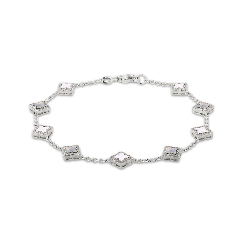 STUDIO BY KAY Clover-Shaped Mother-of-Pearl & White Lab-Created Sapphire Bracelet Sterling Silver 7.25"