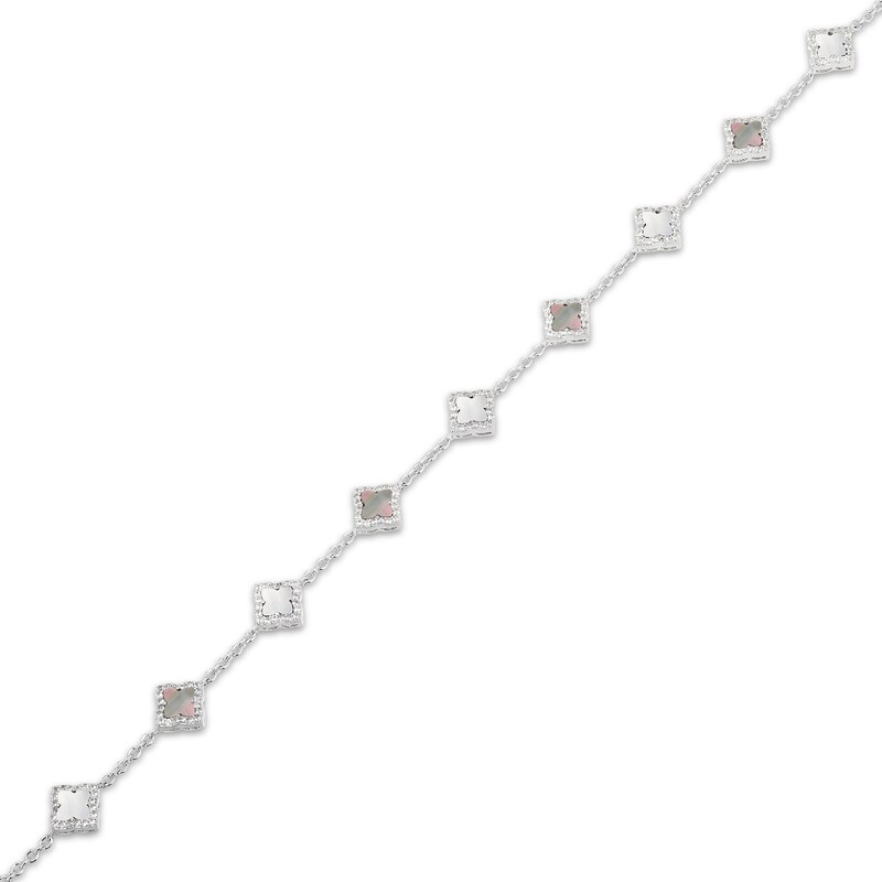 STUDIO BY KAY Clover-Shaped Mother-of-Pearl & White Lab-Created Sapphire Bracelet Sterling Silver 7.25"