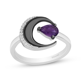 Disney Treasures Hocus Pocus Pear-Shaped Amethyst & Diamond Crescent Moon Ring 1/20 ct tw Sterling Silver