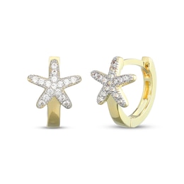White Lab-Created Sapphire Starfish Huggie Hoop Earrings 10K Yellow Gold