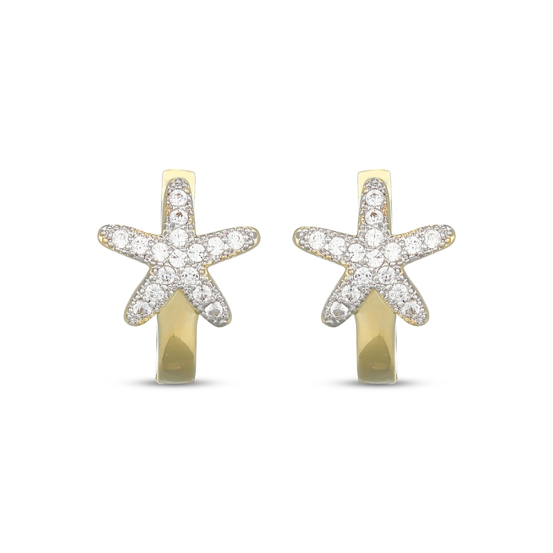 Main Image 2 of White Lab-Created Sapphire Starfish Huggie Hoop Earrings 10K Yellow Gold