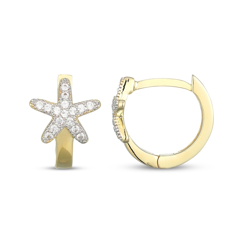 Main Image 3 of White Lab-Created Sapphire Starfish Huggie Hoop Earrings 10K Yellow Gold