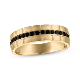 Now + Forever Men's Black Diamond Notched Satin Finish Wedding Band 1/2 ct tw 10K Yellow Gold