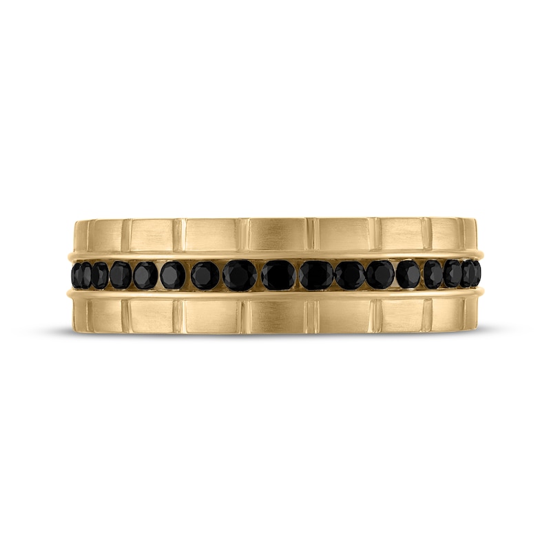 Main Image 3 of Now + Forever Men's Black Diamond Notched Satin Finish Wedding Band 1/2 ct tw 10K Yellow Gold