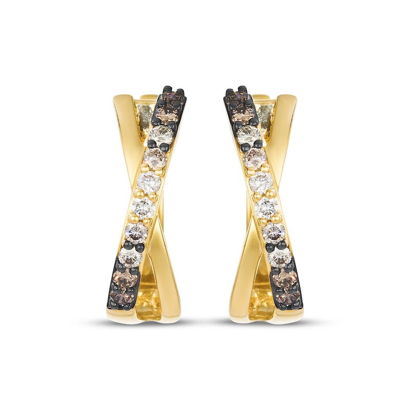 Main Image 2 of Le Vian Kiss Collection Chocolate Ombré Diamond "X" Crossover Hoop Earrings 3/8 ct tw 14K Honey Gold