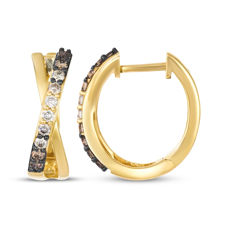 Main Image 3 of Le Vian Kiss Collection Chocolate Ombré Diamond "X" Crossover Hoop Earrings 3/8 ct tw 14K Honey Gold