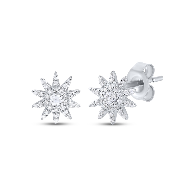 Main Image 1 of Diamond Sun Mini Stud Earrings 1/4 ct tw 10K White Gold