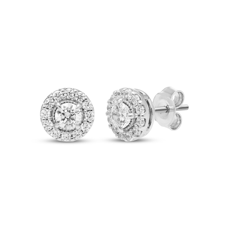 Main Image 1 of Diamond Halo Stud Earrings 1/4 ct tw 10K White Gold