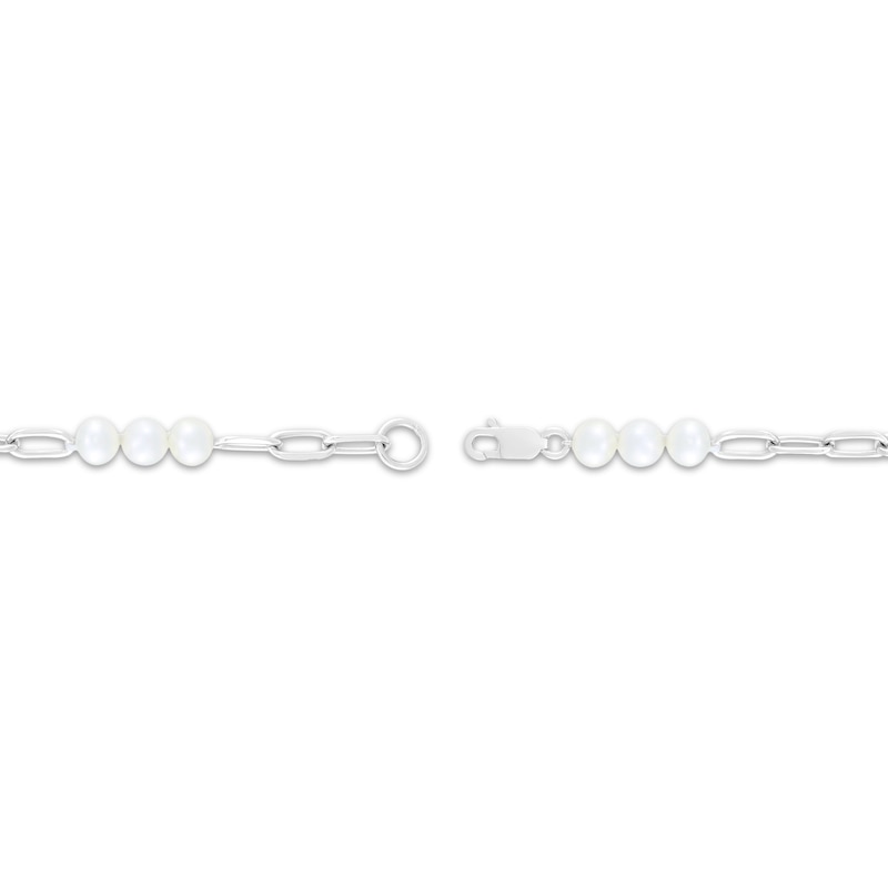 Main Image 2 of Cultured Pearl & Paperclip Chain Bracelet Sterling Silver 7.25"