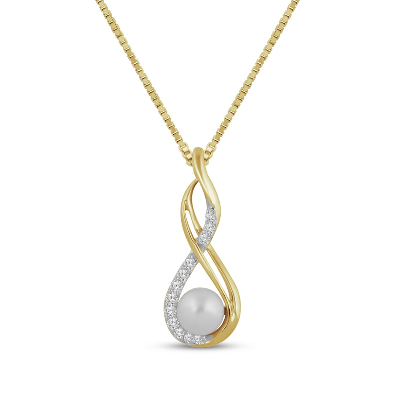 Main Image 1 of Cultured Pearl & White Lab-Created Sapphire Swirl Frame Necklace 24K Yellow Gold Vermeil Sterling Silver 18"