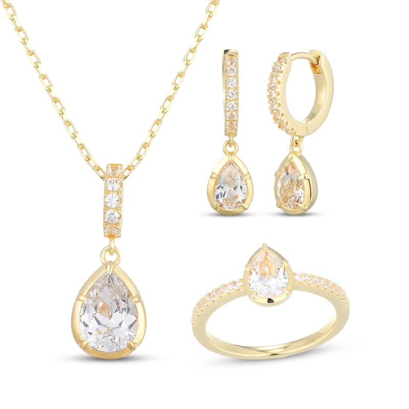Main Image 1 of STUDIO BY KAY Pear-Shaped White Lab-Created Sapphire Gift Set 24K Yellow Gold Vermeil Sterling Silver