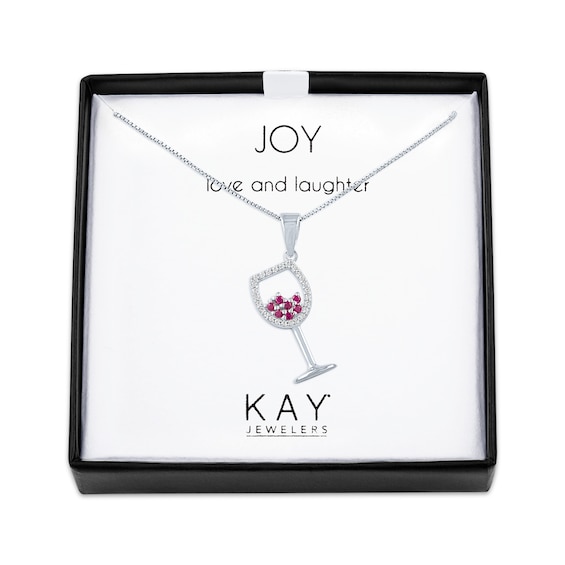 Lab-Created Ruby & White Lab-Created Sapphire Wine Glass Necklace Sterling Silver 18"