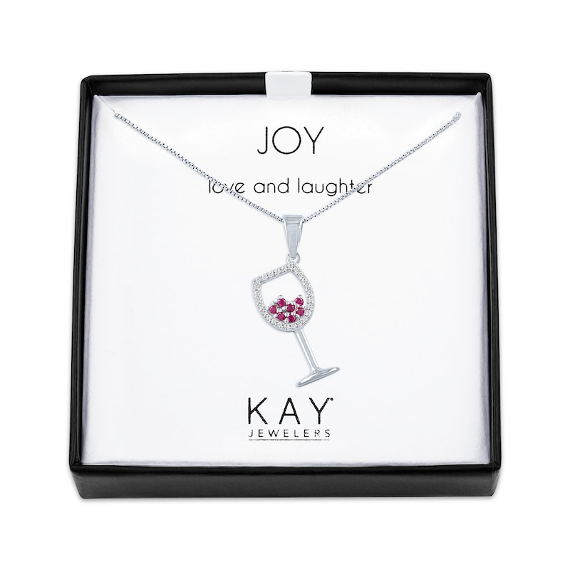 Main Image 1 of Lab-Created Ruby & White Lab-Created Sapphire Wine Glass Necklace Sterling Silver 18"