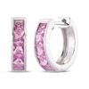 Thumbnail Image 1 of Square-Cut Pink Lab-Created Sapphire Hoop Earrings Sterling Silver