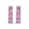 Thumbnail Image 2 of Square-Cut Pink Lab-Created Sapphire Hoop Earrings Sterling Silver