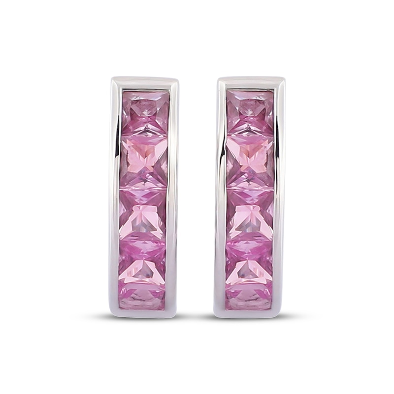 Main Image 2 of Square-Cut Pink Lab-Created Sapphire Hoop Earrings Sterling Silver