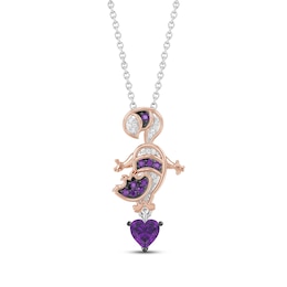 Disney Treasures Alice in Wonderland Heart-Shaped Amethyst & Diamond Accent Necklace Sterling Silver & 10K Rose Gold 17"