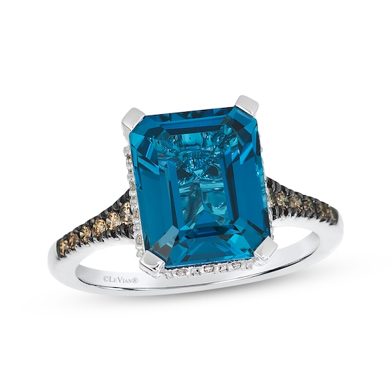 Le Vian Emerald-Cut Blue Topaz & Blue Sapphire Ring 3/8 ct tw Diamonds 14K Vanilla Gold