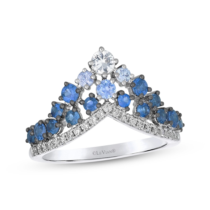 Main Image 1 of Le Vian Denim Ombré Sapphire Chevron Ring 1/6 ct tw Diamonds 14K Vanilla Gold