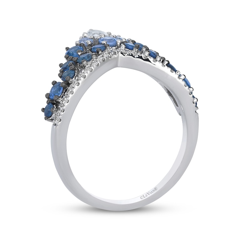 Main Image 3 of Le Vian Denim Ombré Sapphire Chevron Ring 1/6 ct tw Diamonds 14K Vanilla Gold