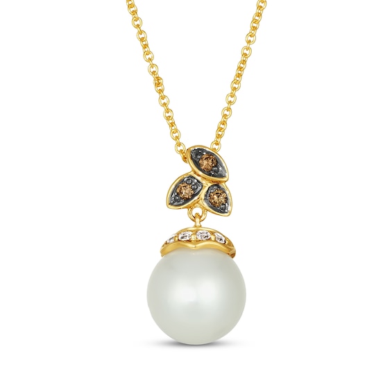 Le Vian Cultured Pearl Drop Necklace 1/10 ct tw Diamonds 14K Honey Gold 20"
