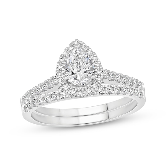 Pear-Shaped Diamond Halo Bridal Set 1 ct tw 10K White Gold