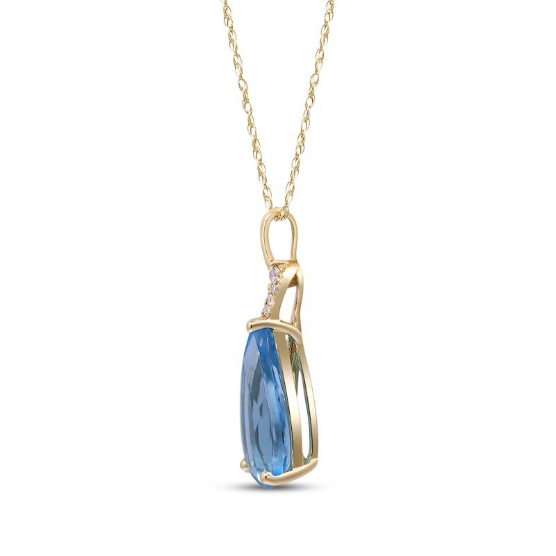 Main Image 2 of Pear-Shaped Swiss Blue Topaz & Diamond Swirl Necklace 1/20 ct tw 10K Yellow Gold 18"
