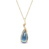 Thumbnail Image 3 of Pear-Shaped Swiss Blue Topaz & Diamond Swirl Necklace 1/20 ct tw 10K Yellow Gold 18"