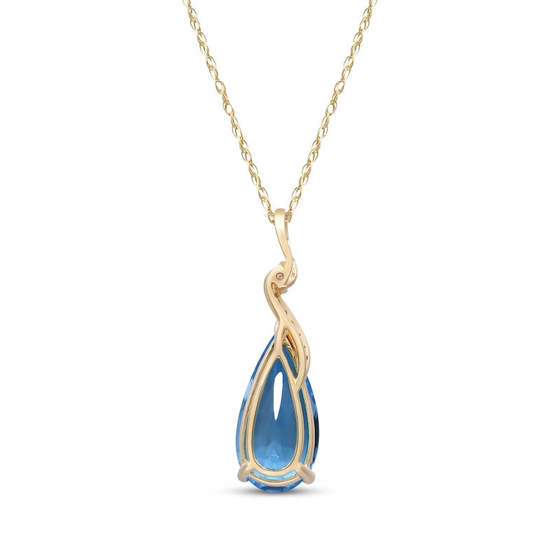 Main Image 3 of Pear-Shaped Swiss Blue Topaz & Diamond Swirl Necklace 1/20 ct tw 10K Yellow Gold 18"