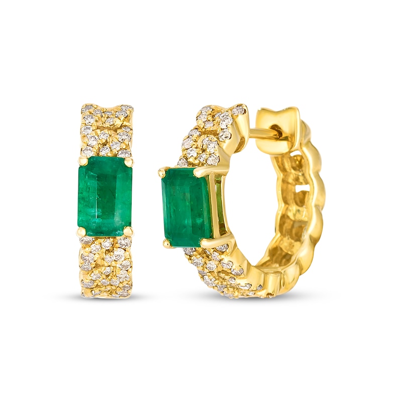 Main Image 1 of Le Vian Emerald-Cut Emerald Chain Link Hoop Earrings 1/3 ct tw Diamonds 14K Honey Gold