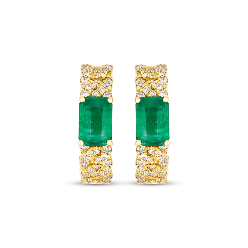 Main Image 2 of Le Vian Emerald-Cut Emerald Chain Link Hoop Earrings 1/3 ct tw Diamonds 14K Honey Gold