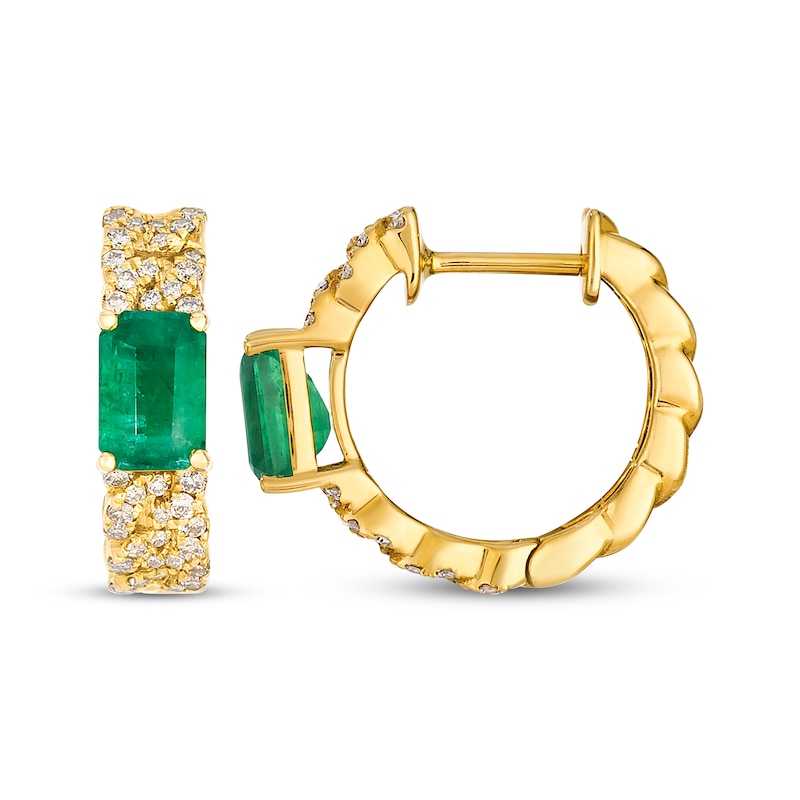 Main Image 3 of Le Vian Emerald-Cut Emerald Chain Link Hoop Earrings 1/3 ct tw Diamonds 14K Honey Gold