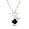 Thumbnail Image 1 of Cultured Pearl, Black Onyx & White Lab-Created Sapphire Clover Toggle Necklace Sterling Silver 18"