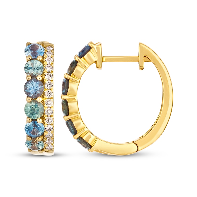 Main Image 3 of Le Vian Montana Sapphire Ombré Hoop Earrings 1/5 ct tw Diamonds 14K Honey Gold