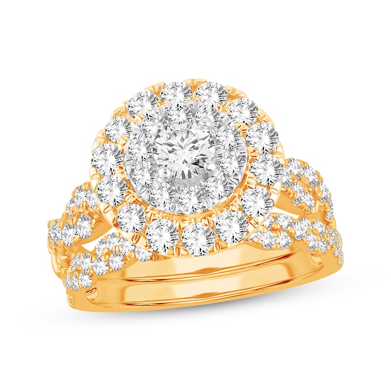 Main Image 1 of Now + Forever Round-Cut Diamond Halo Bridal Set 2 ct tw 14K Yellow Gold