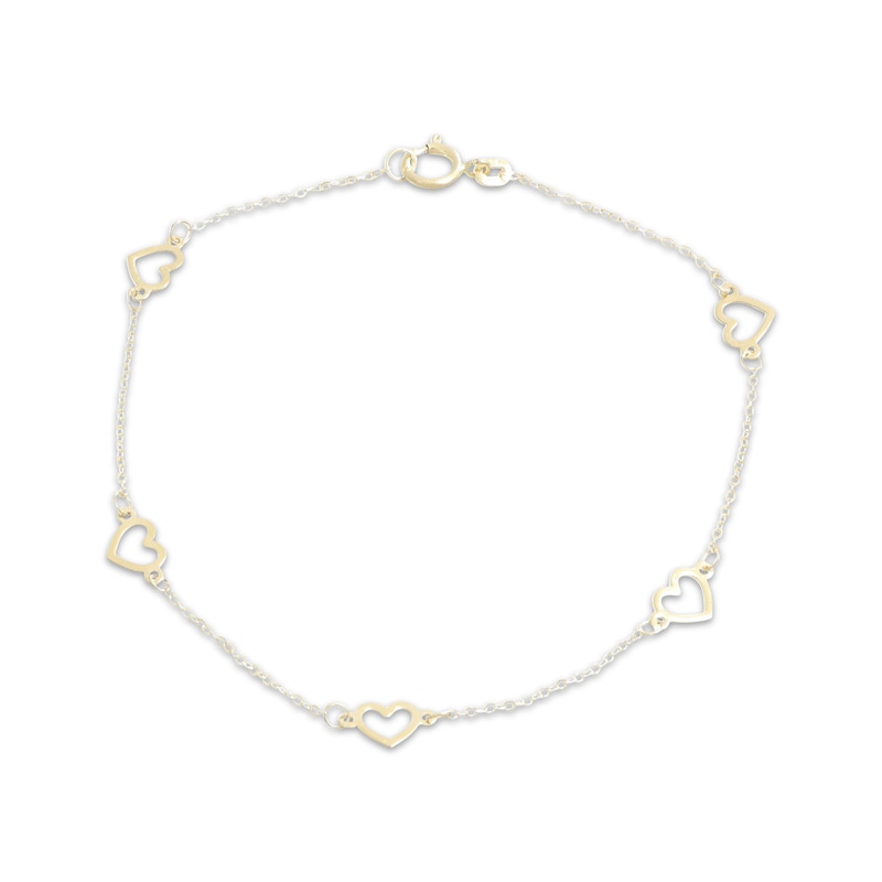 Main Image 1 of Heart Station Bracelet Hollow 10K Yellow Gold 7.5"
