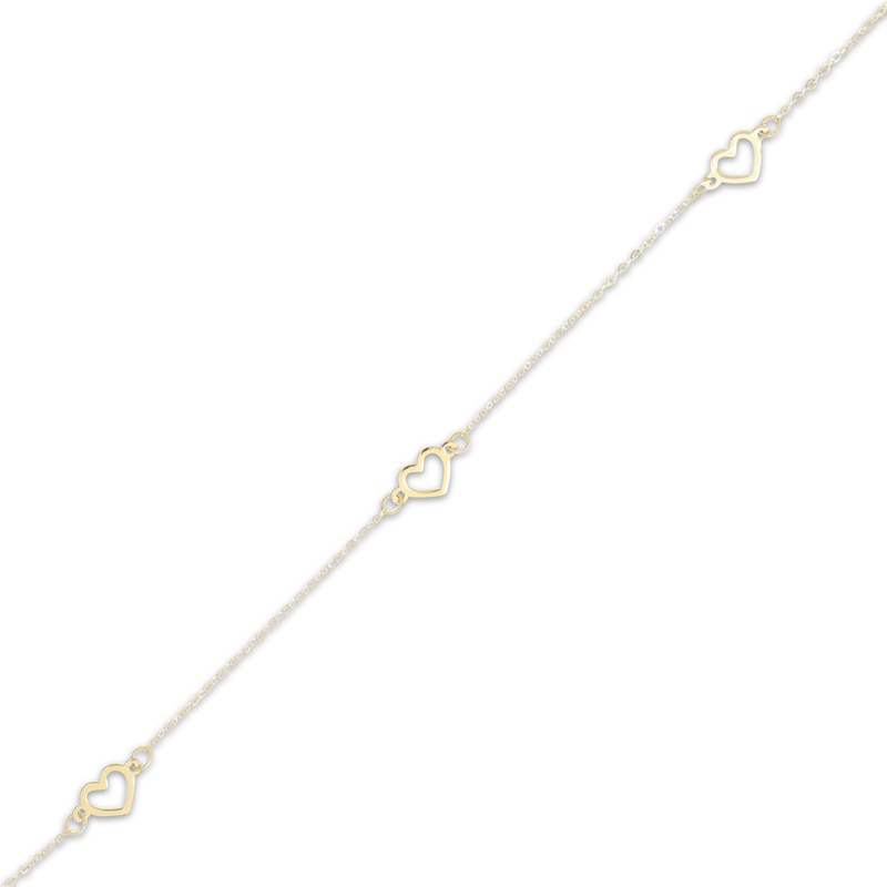 Main Image 2 of Heart Station Bracelet Hollow 10K Yellow Gold 7.5"