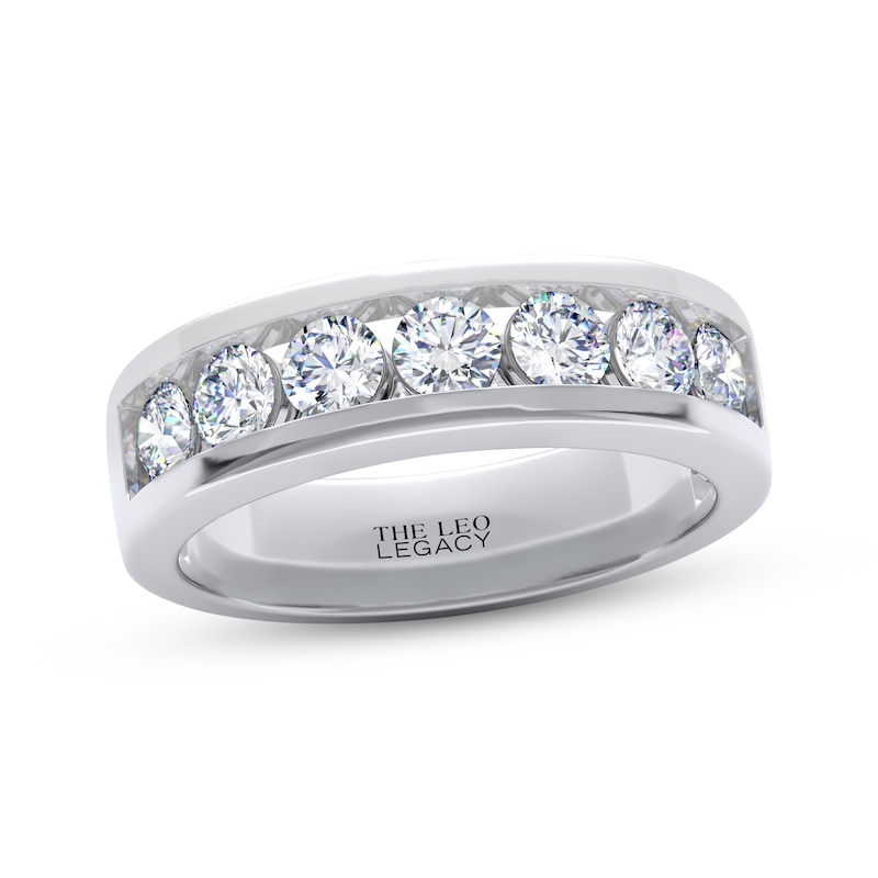 Main Image 1 of Men's THE LEO Legacy Lab-Grown Diamond Seven-Stone Channel Wedding Band 1-1/2 ct tw 14K White Gold