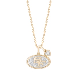 True Fans San Francisco 49ers 1/10ct tw Logo Heart Necklace 24K Yellow Gold Vermeil Sterling Silver
