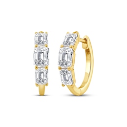 KAY Lab-Grown Diamonds Emerald-Cut Three-Stone Huggie Hoop Earrings 2 ct tw 24K Yellow Gold Vermeil Sterling Silver